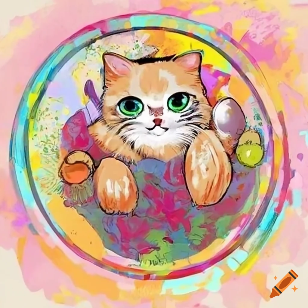 Pastel and pink fluffy feline, simple modern illustration style in