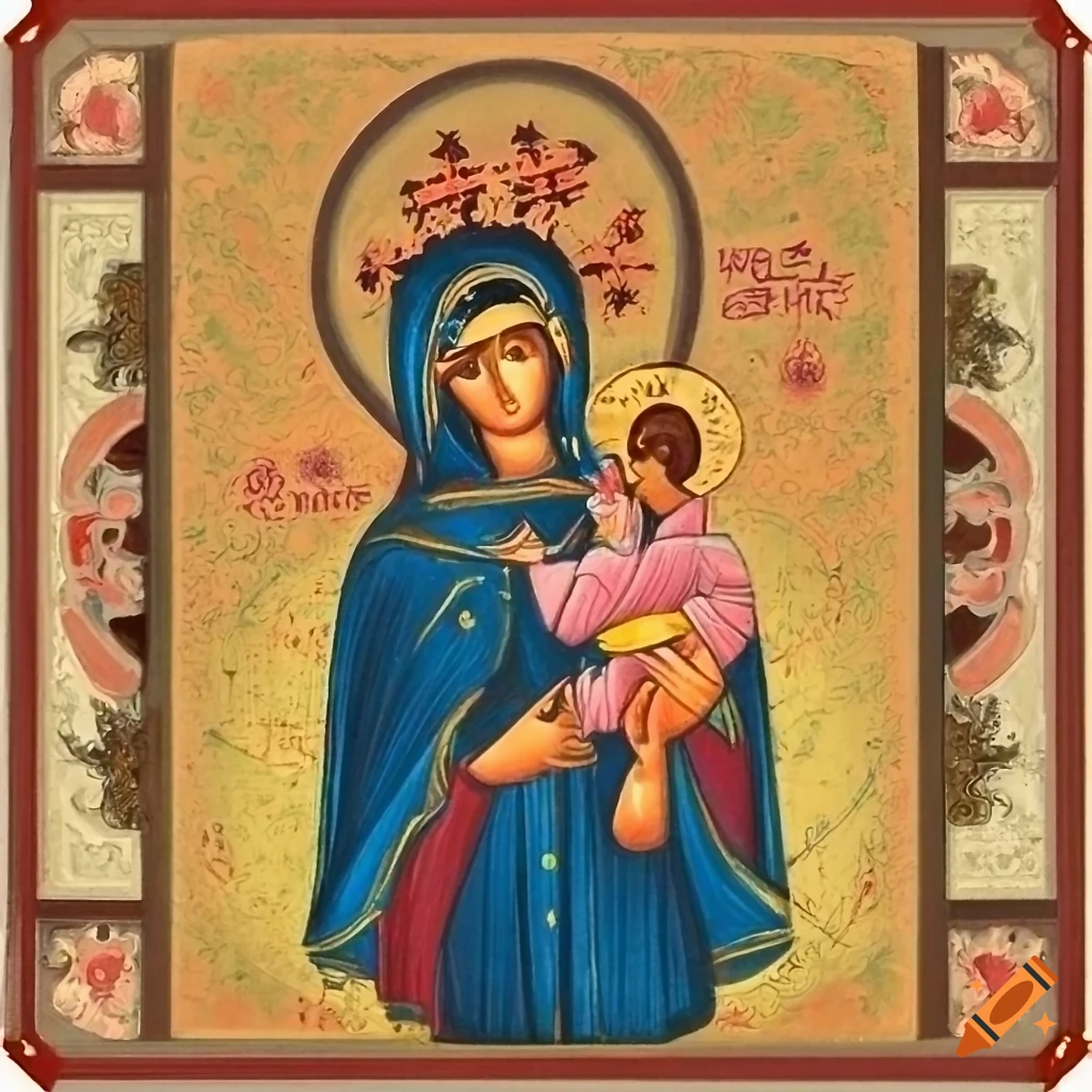 Minimalistic Icon Of Mary Of Perpetual Help With Baby Jesus On Craiyon