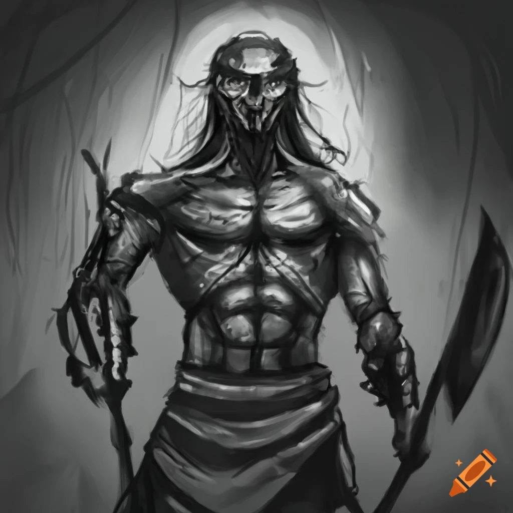 Illustration of a powerful warrior with a spear on Craiyon