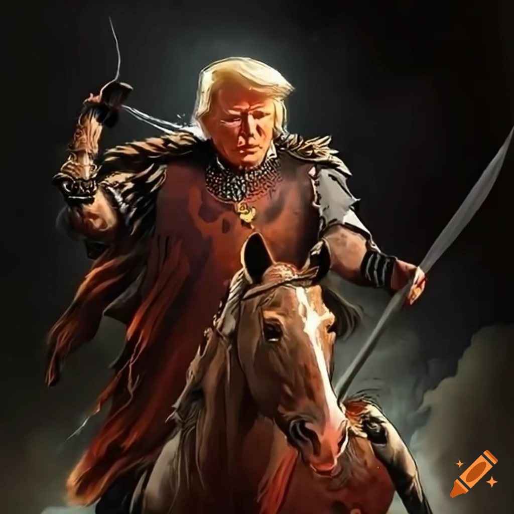Illustration of donald trump as a warrior on a horse on Craiyon