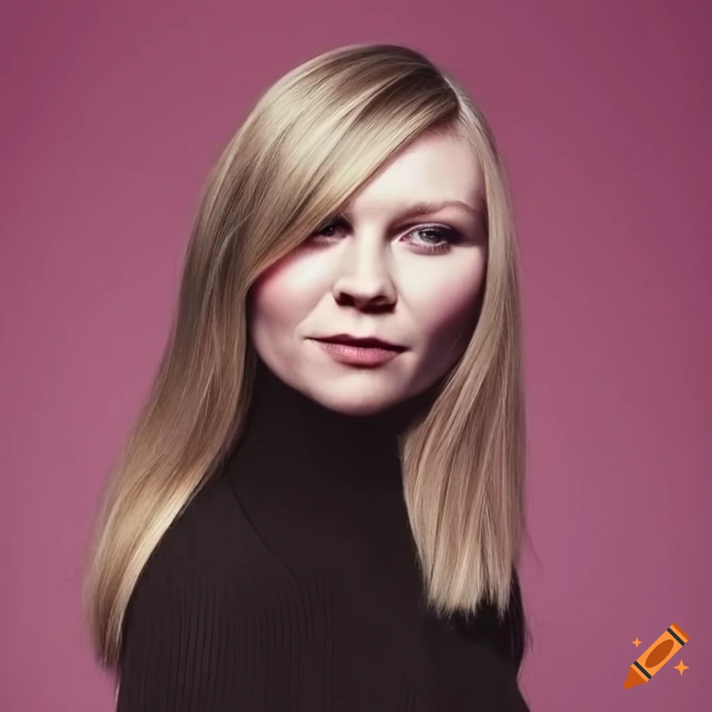 Kirsten dunst with straight hair and black turtleneck sweater on Craiyon