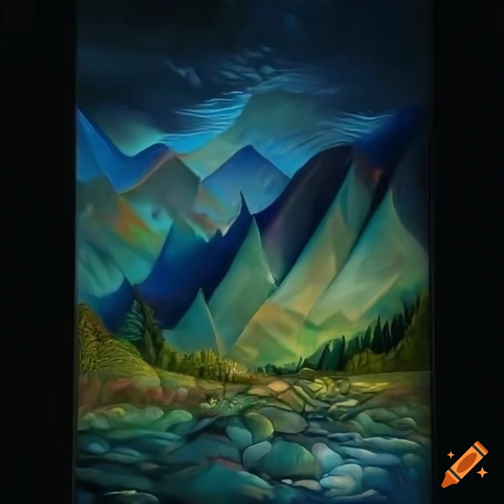 Colorful Mountain Valley With A River On A Black Background On Craiyon Colorful Mountain Valley With A River On A Black Background On Craiyon