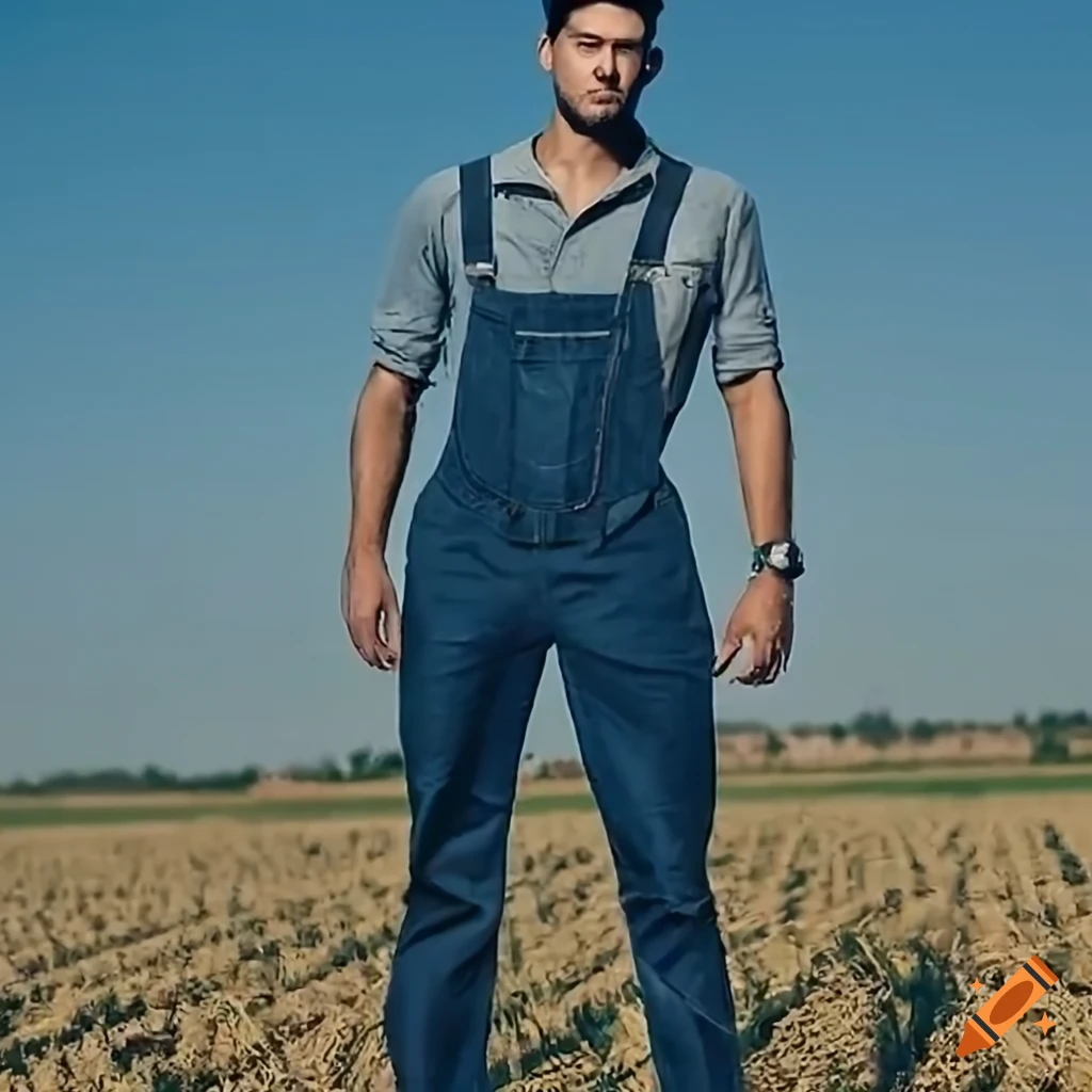 portrait of a young adult farmer in overalls