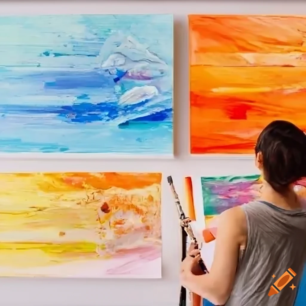 Artist Painting On A Canvas With A Color Palette On Craiyon