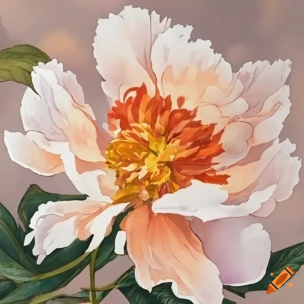 detailed watercolor painting of a peony on white background