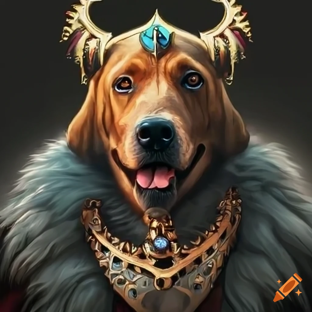 Funny image of a dog dressed as a king