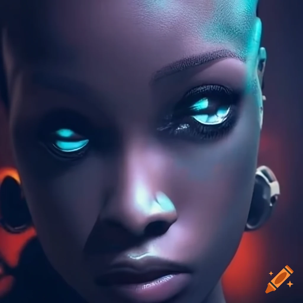 stunning African woman in a sci-fi spaceship