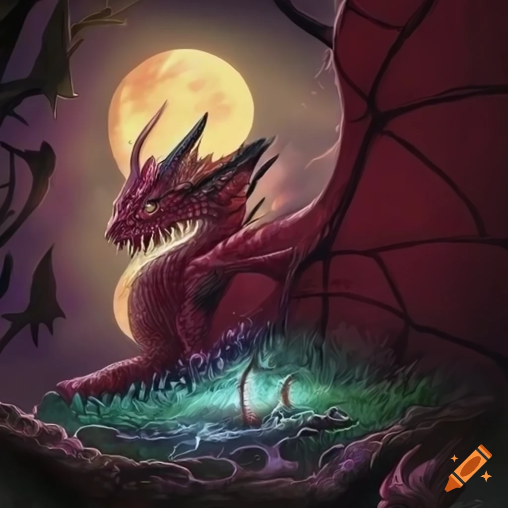 Epic depiction of a red dragon battling a black knight on Craiyon