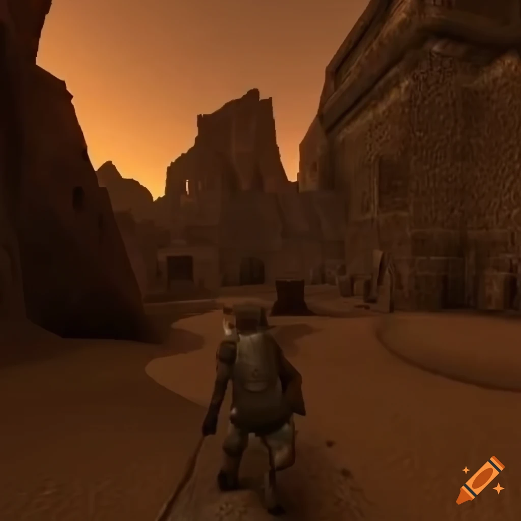 Screenshot of a desert city in a first-person rpg game on Craiyon