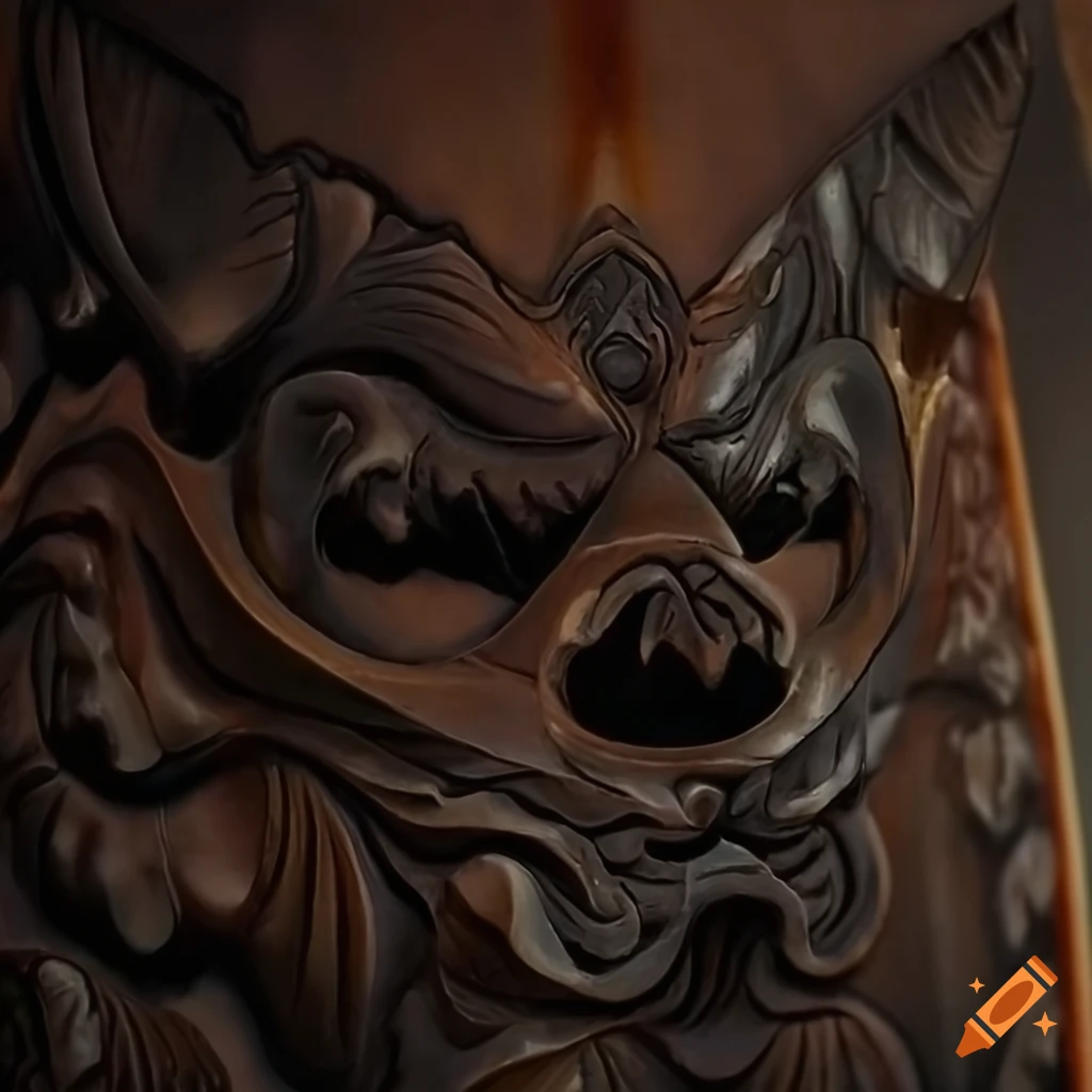 detailed ebony ivory carving with moth werewolf motif
