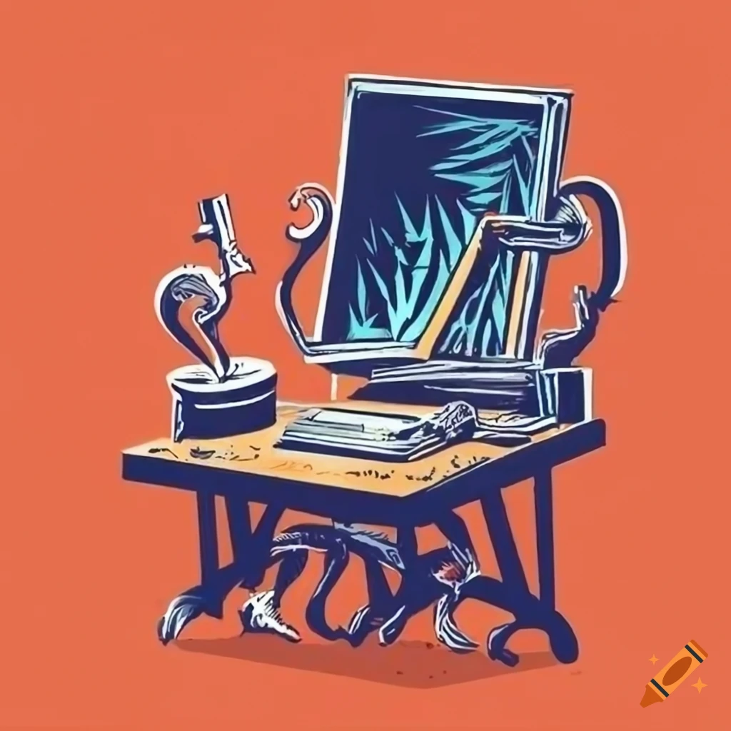 woodcut-drawing-of-a-messy-computer-programmer-tool-bench-on-craiyon
