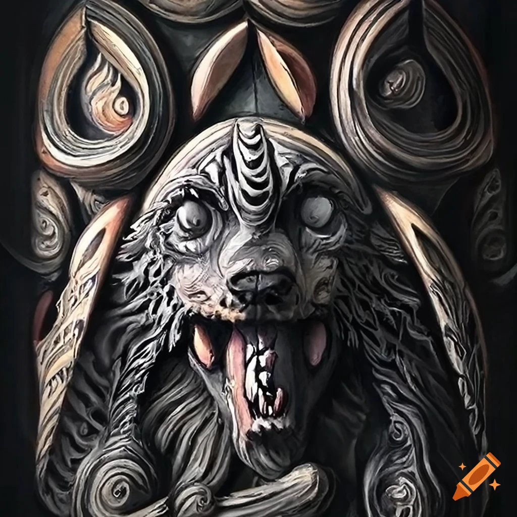 detailed ebony ivory carving with moth werewolf motif