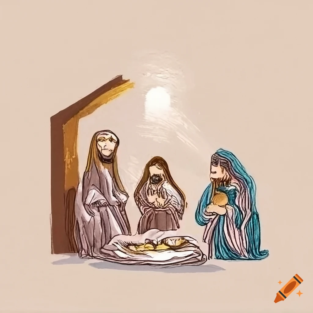 Manger scene in singleline drawing style on Craiyon