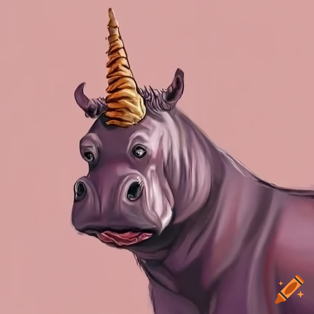 artistic illustration of a unicorn-hippopotamus hybrid