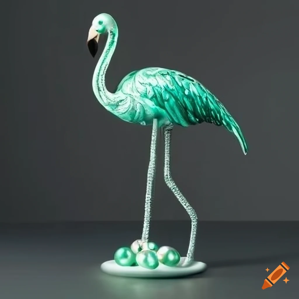 Sculpture of a bejeweled flamingo