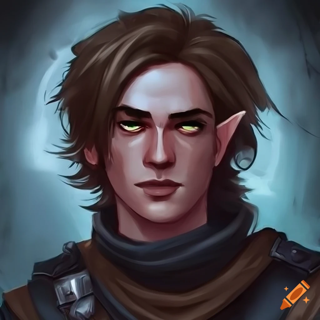 image of a mysterious male half-elf rogue