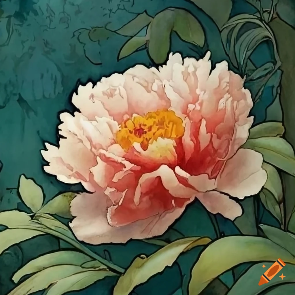 photoreal watercolor of a peony with intricate details