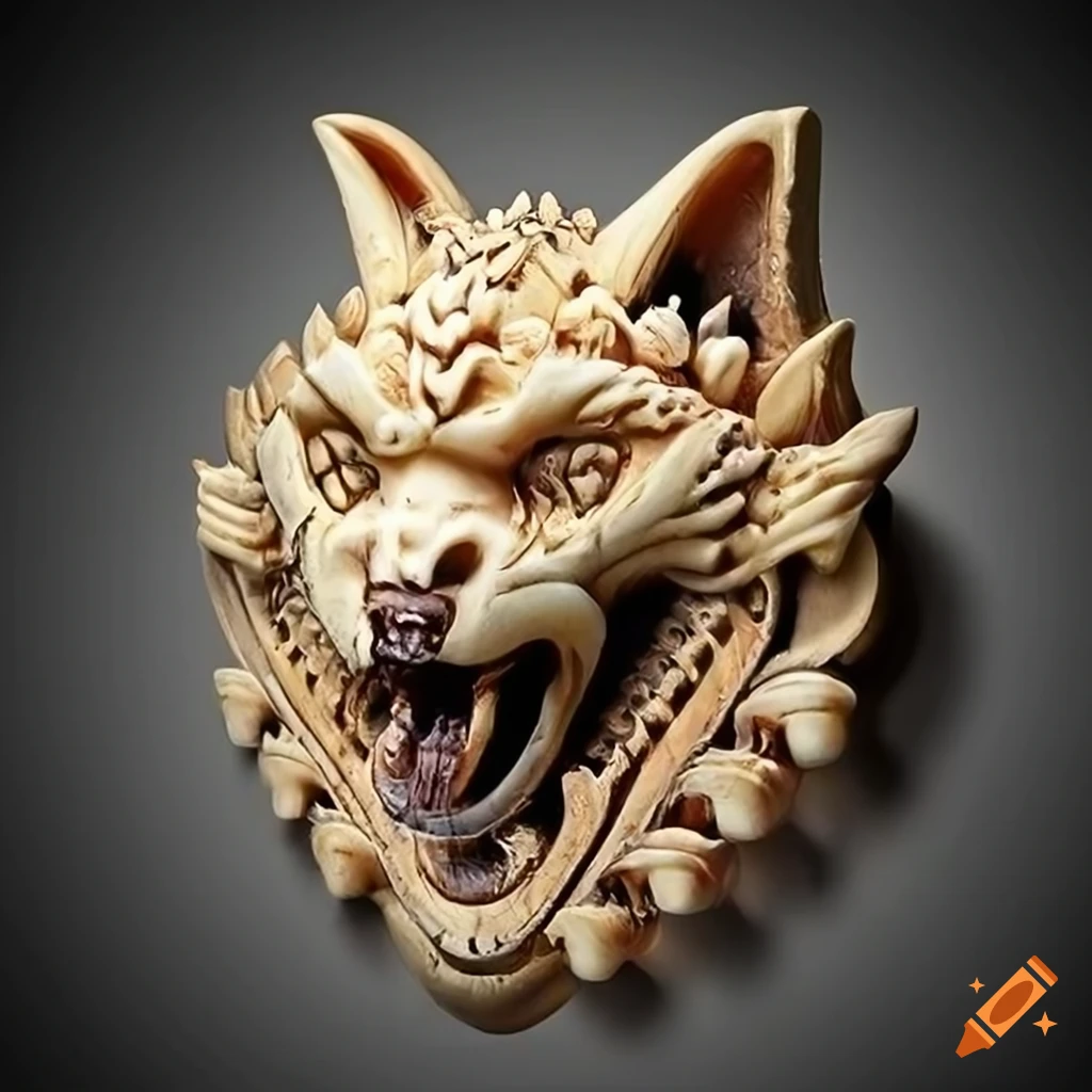 detailed ivory carving with moth werewolf motif