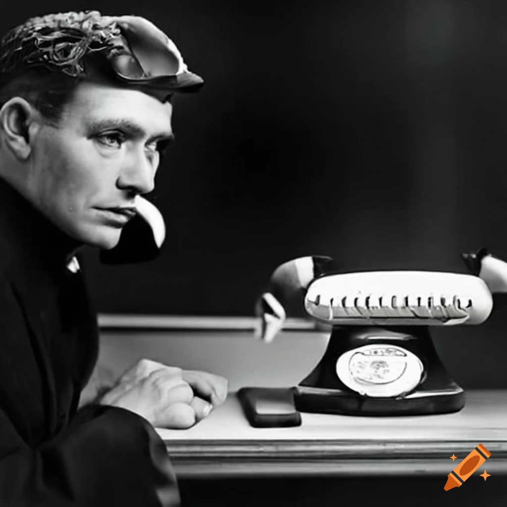 persona usando telefono de época en los años 50