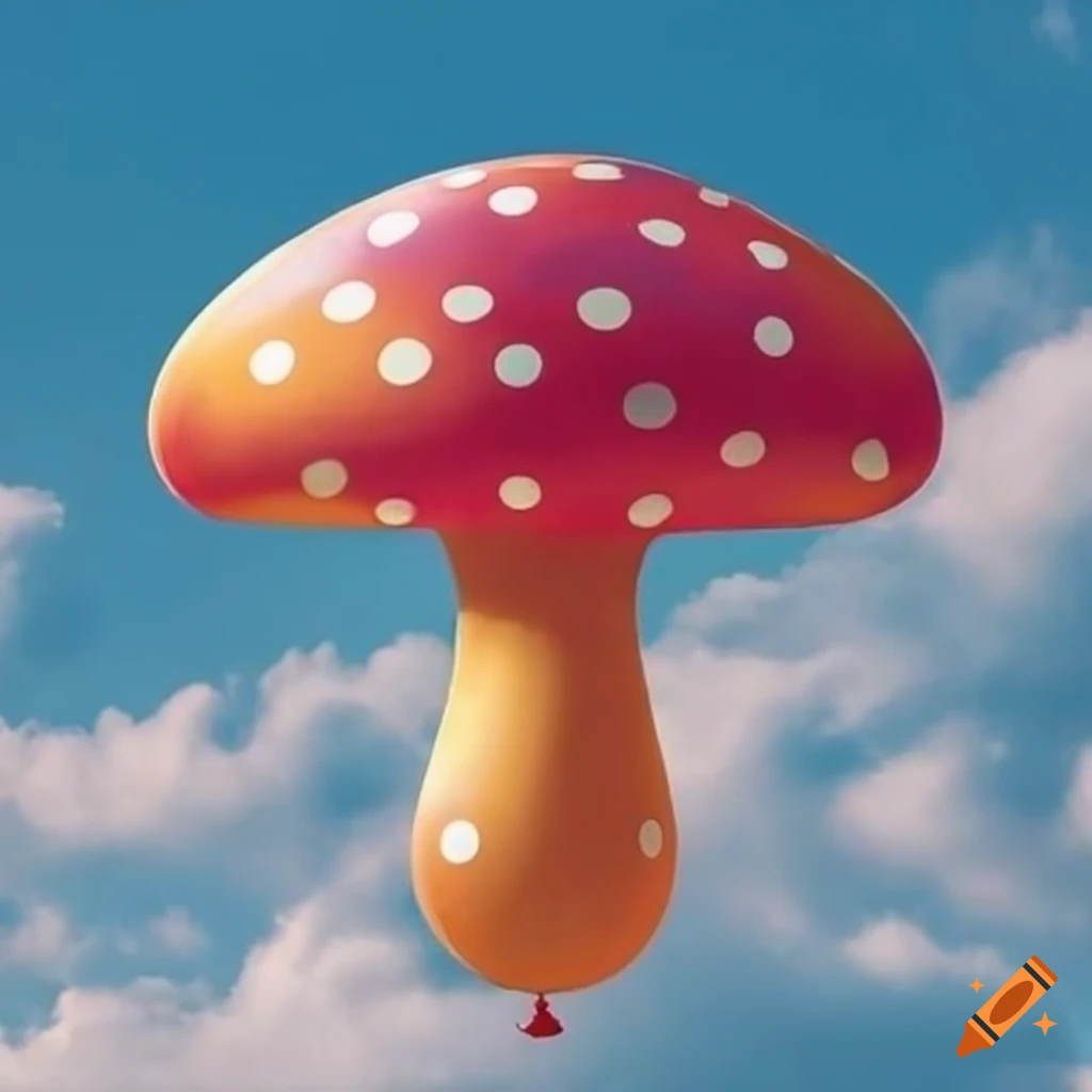colourful mushroom-shaped balloon floating in the sky