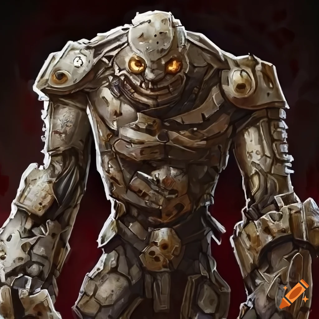 Warforged golem robot in plate mail