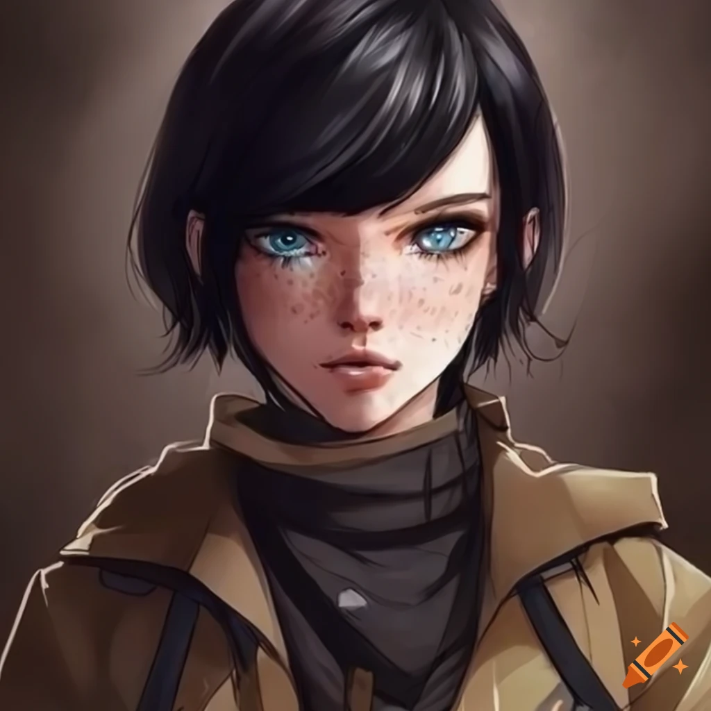 Fierce manga character with short black hair and blue eyes