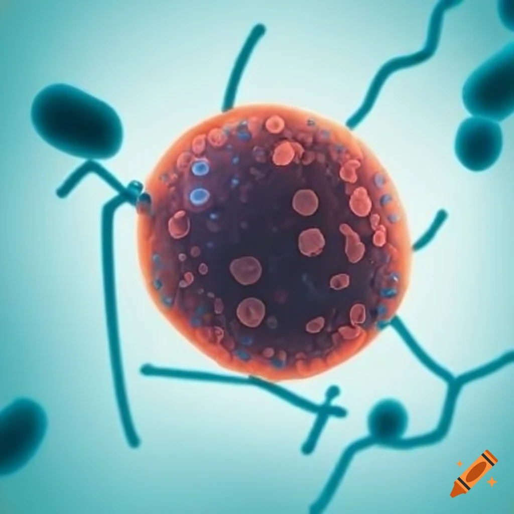 Interaction between a microbial cell and a polymer matrix on Craiyon