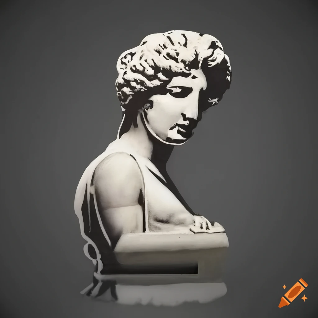 stencil art of a Greek statue in banksy style