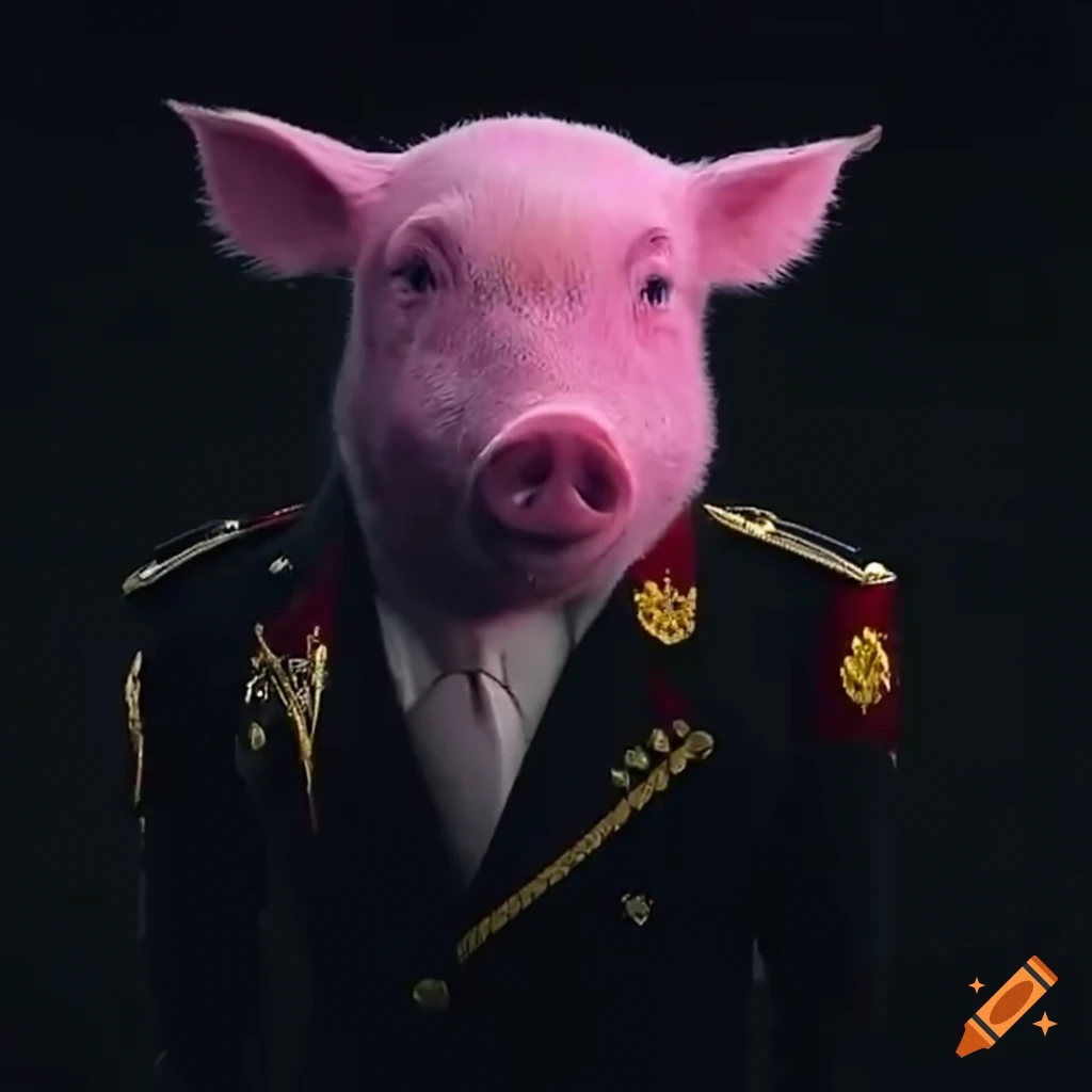 pink pigs in military uniforms marching