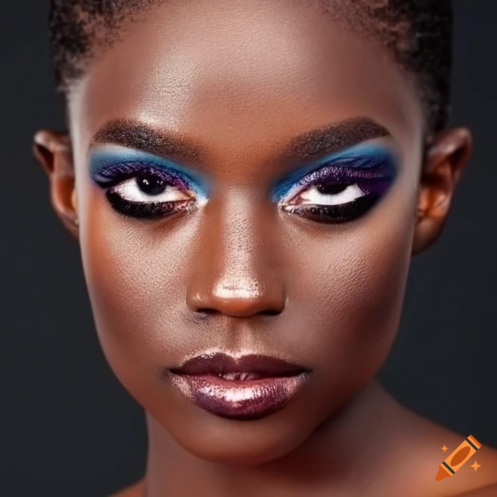beautifully made-up face of a black woman