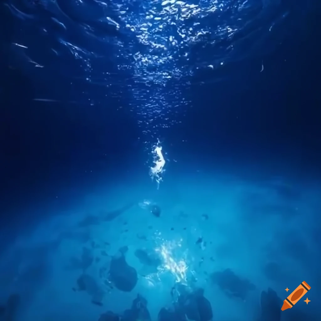 diver surrounded by a shimmering blue aura underwater