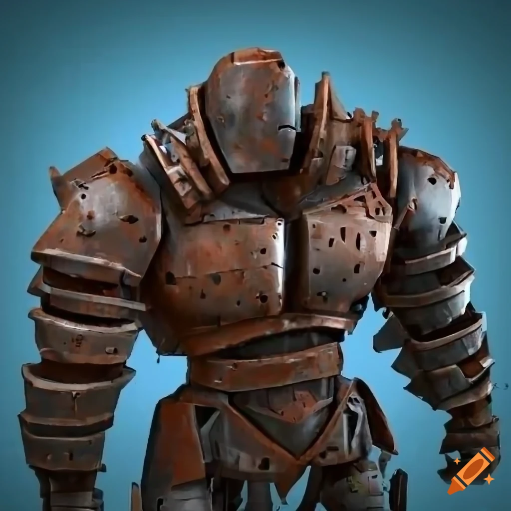 Photorealistic warforged barbarian in medieval armor
