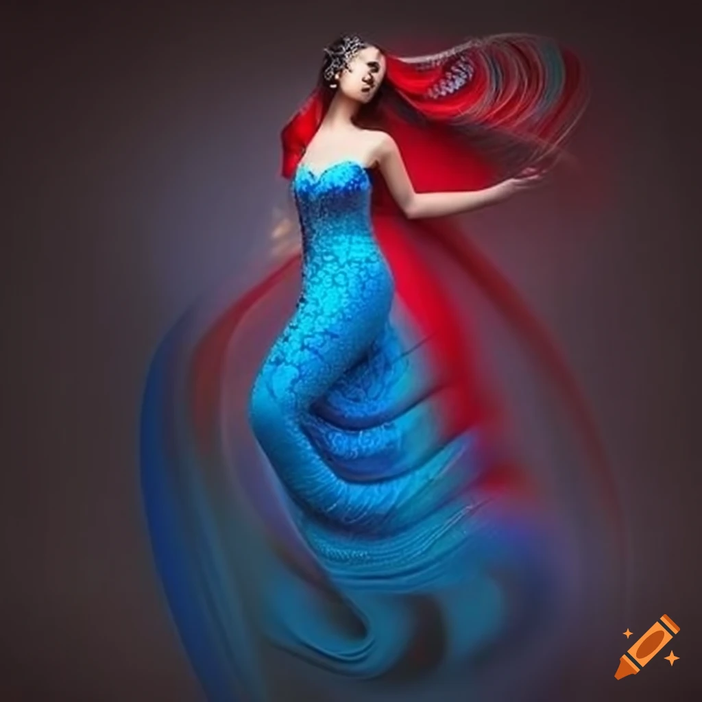 red-and-blue spiral-themed dress