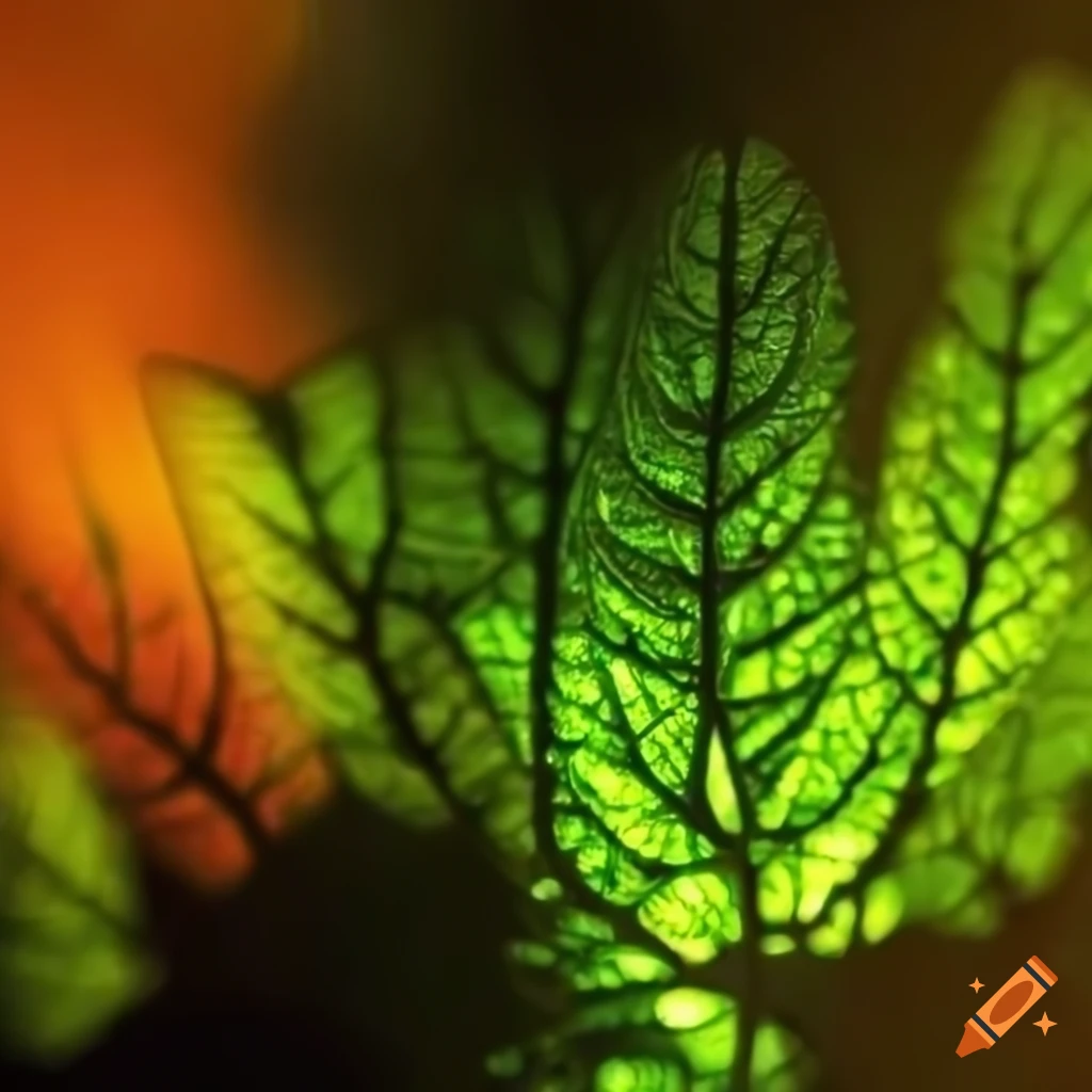 close-up photograph of translucent foliage in glowing light