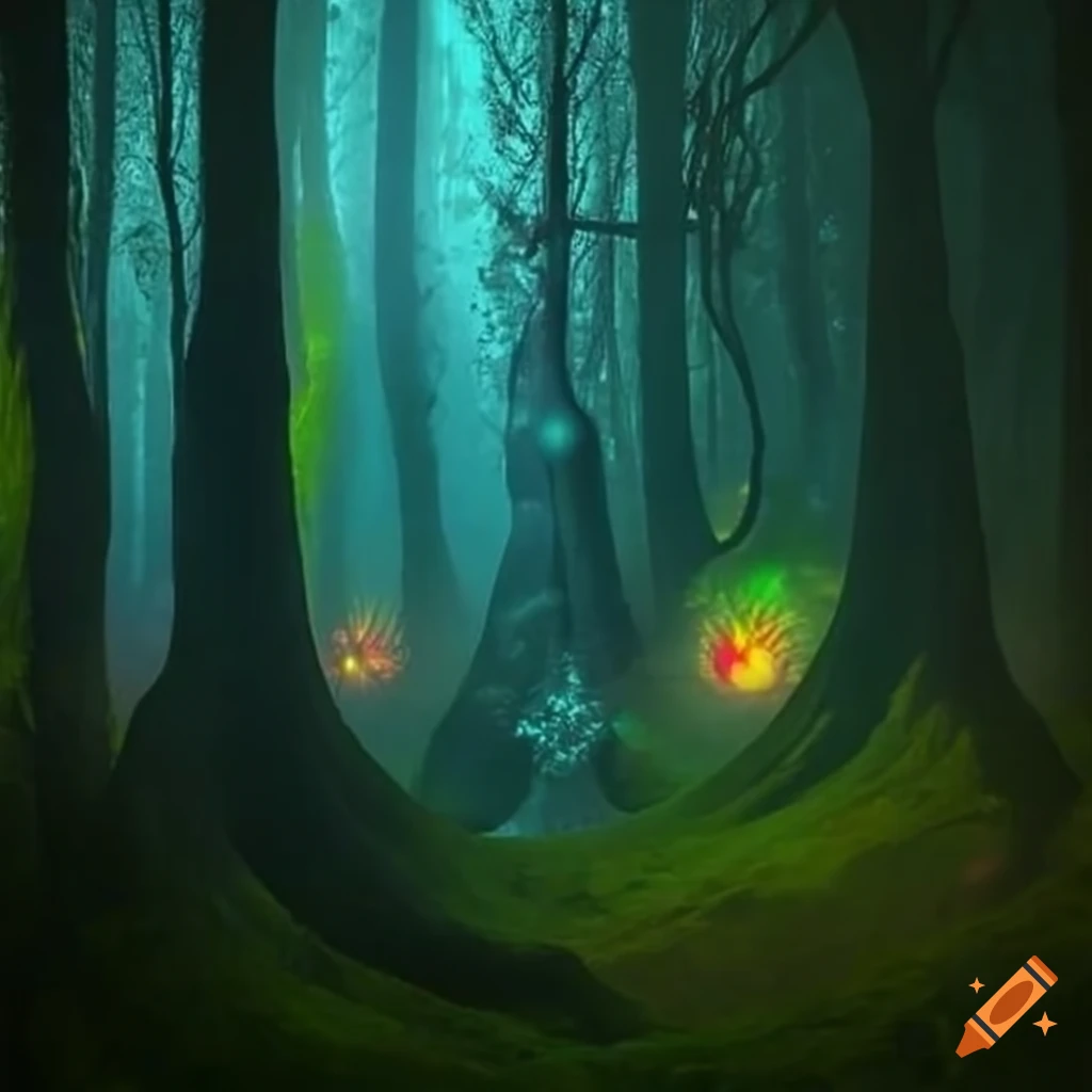 Image of glowing forest spirits on Craiyon