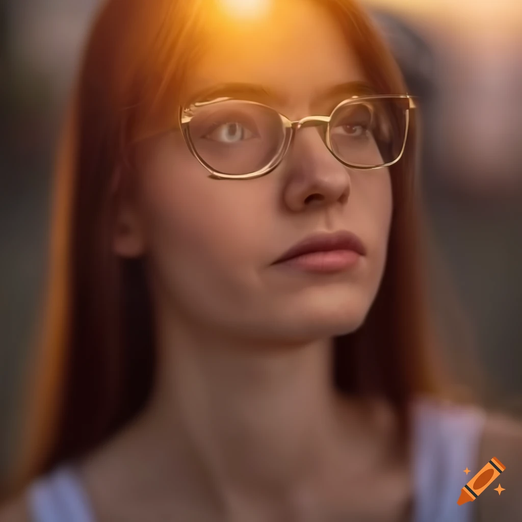 woman with glasses and long hair at sunset