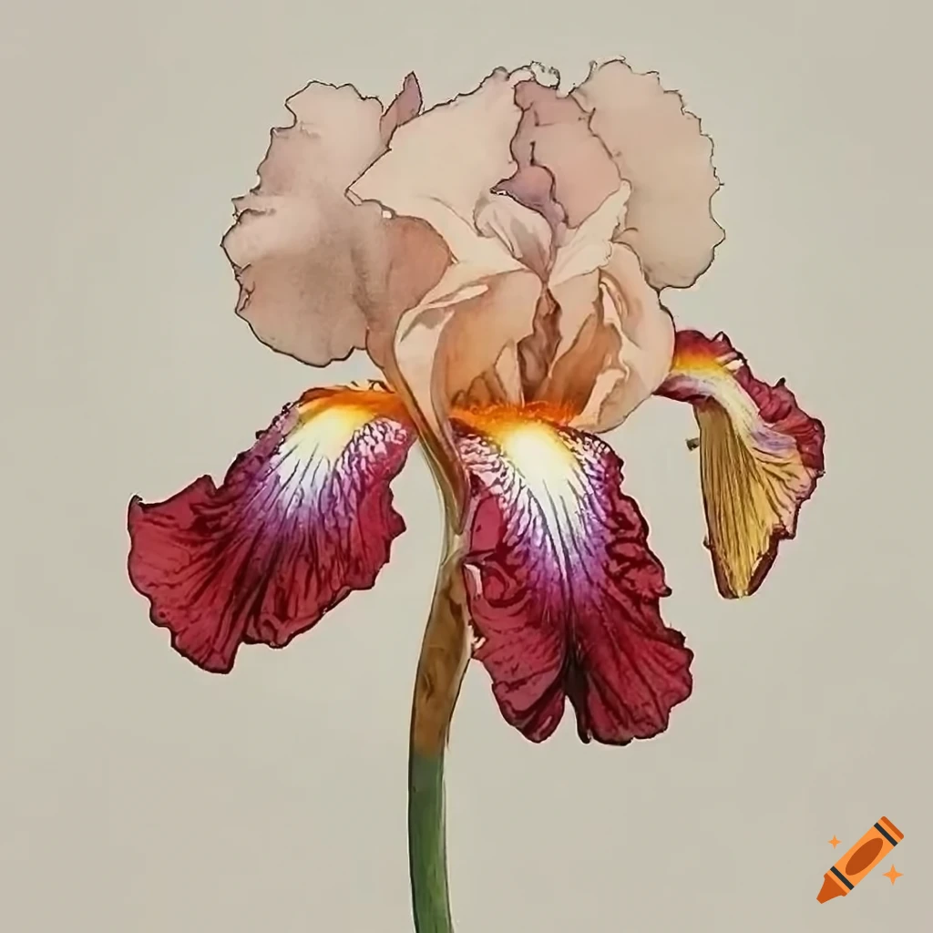 Watercolor painting of an iris flower on a white background on Craiyon