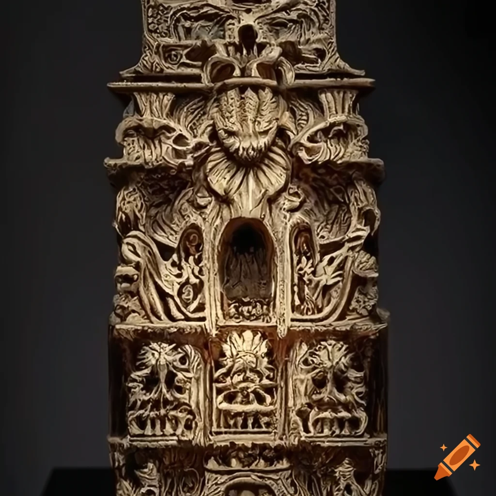 Ivory 'Architectural Stave carving' depicting a moth werewolf