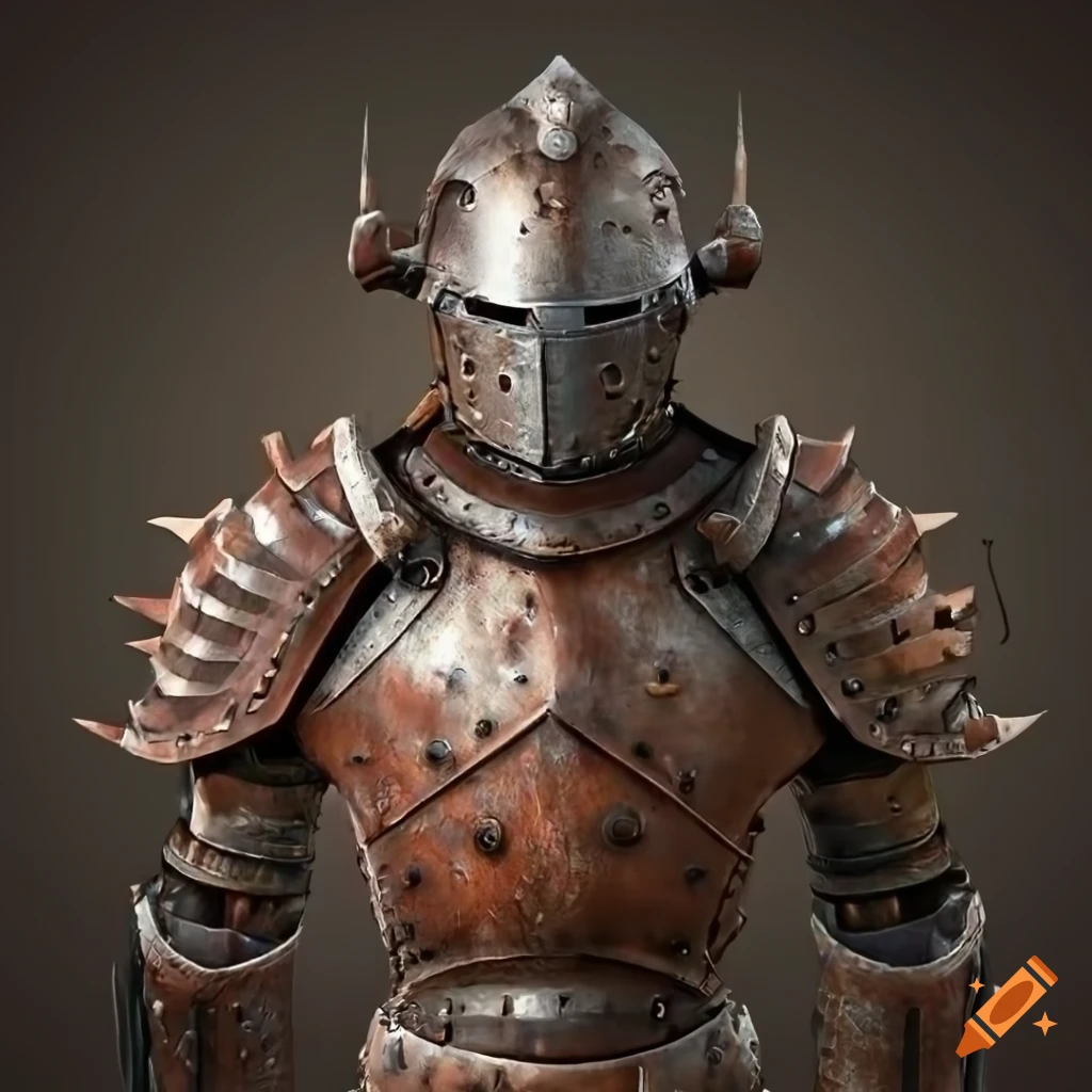 photorealistic image of a rusty robot knight barbarian