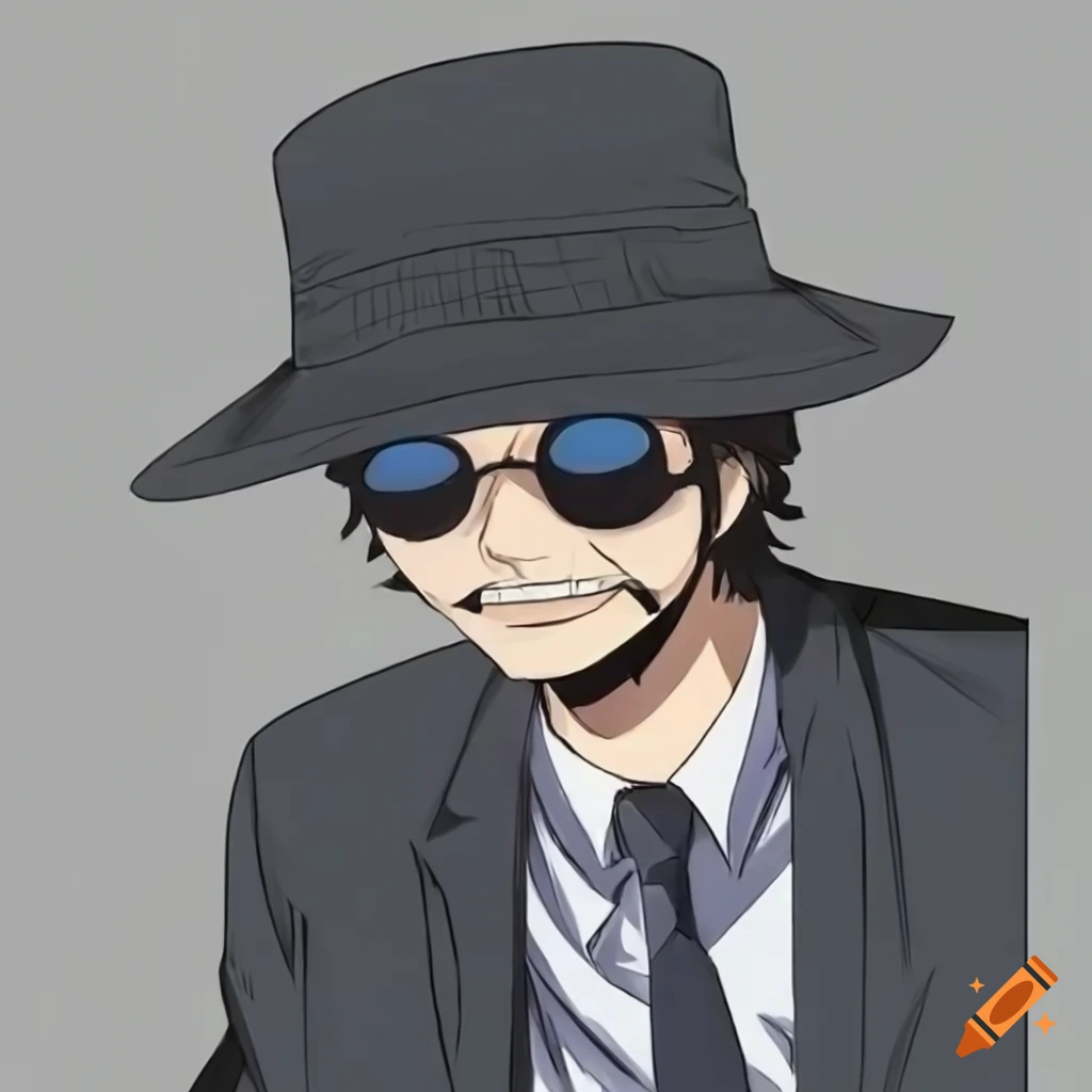 one piece style illustration of a man in a black suit and wide brim hat