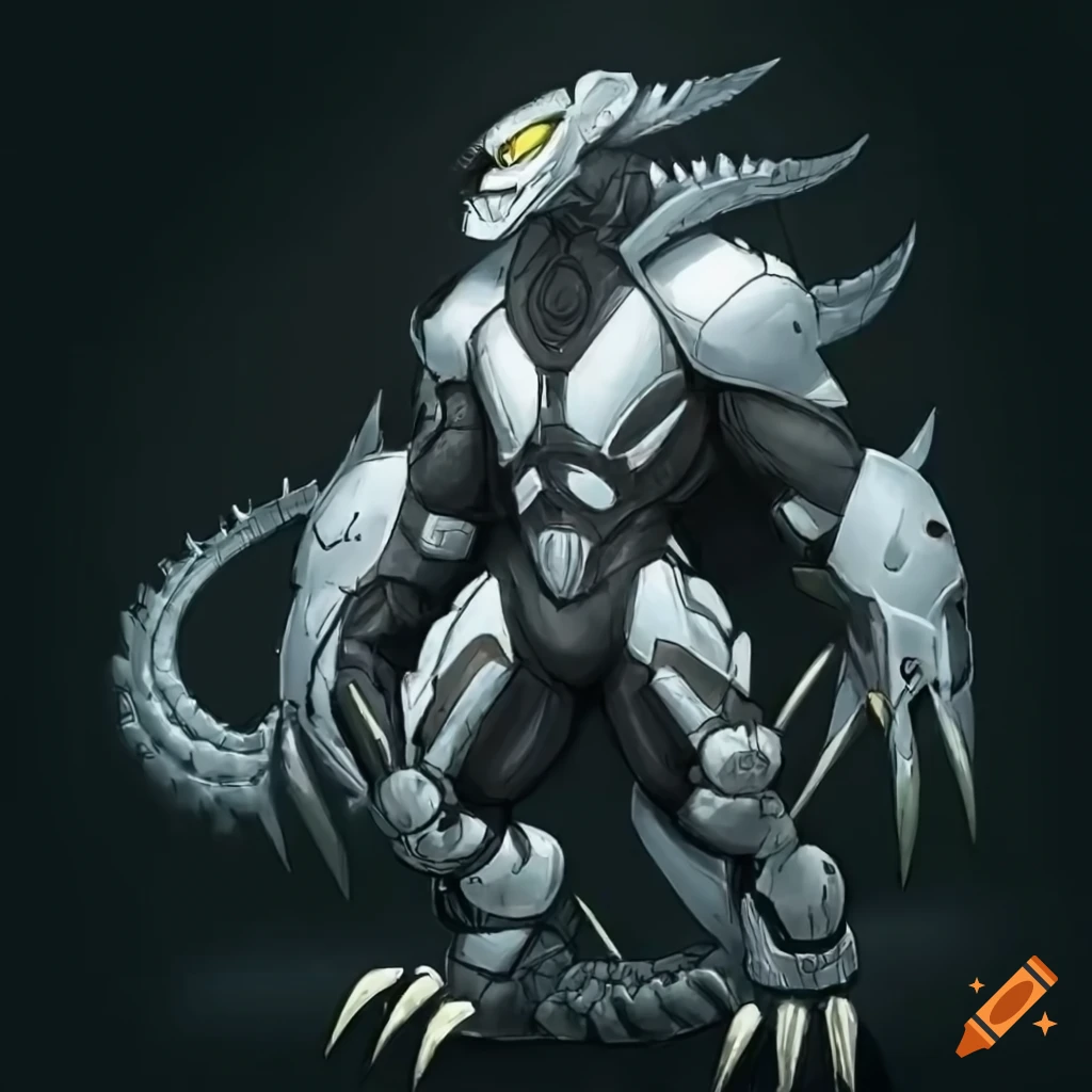black snapping turtle kaiju cyborg in futuristic armor
