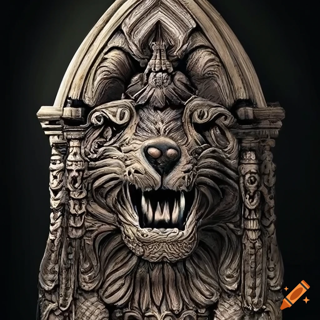 detailed ebony ivory carving with moth werewolf motif