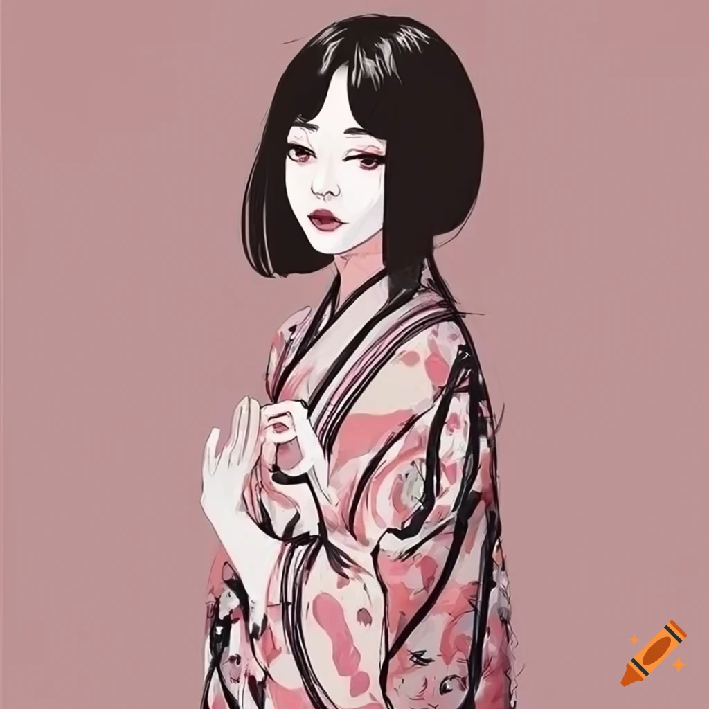 line art of a Japanese girl