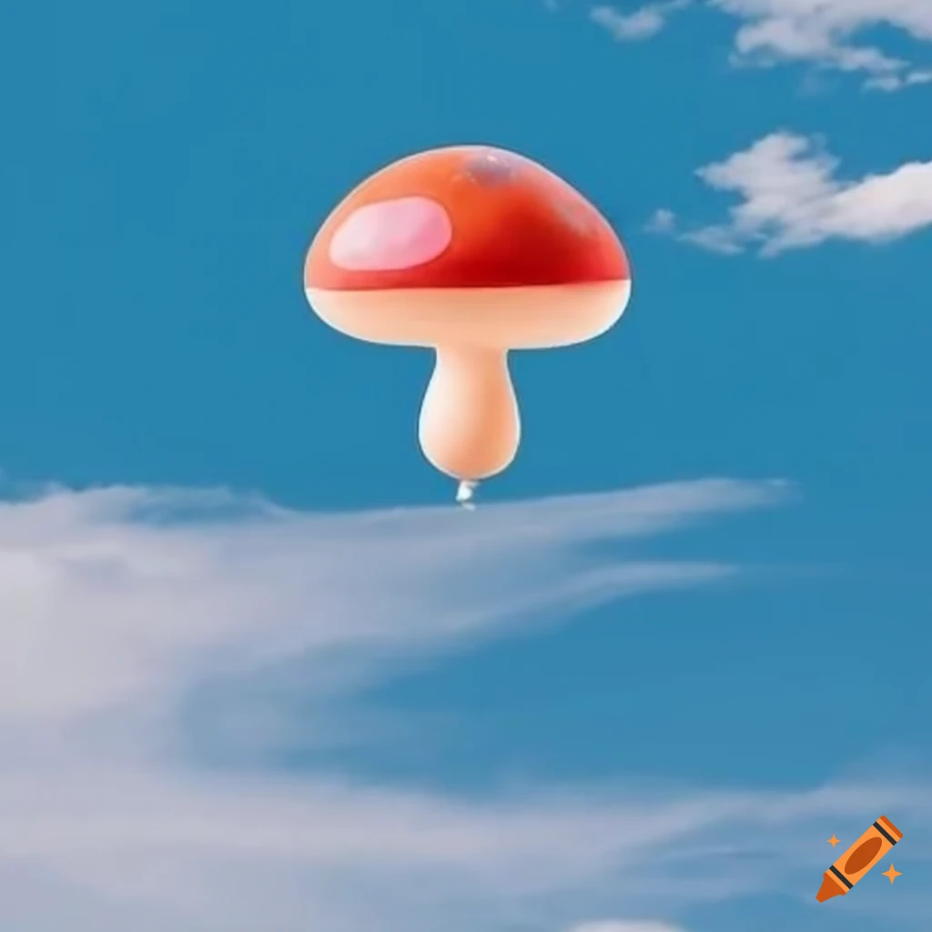 balloon shaped like a mushroom in the sky