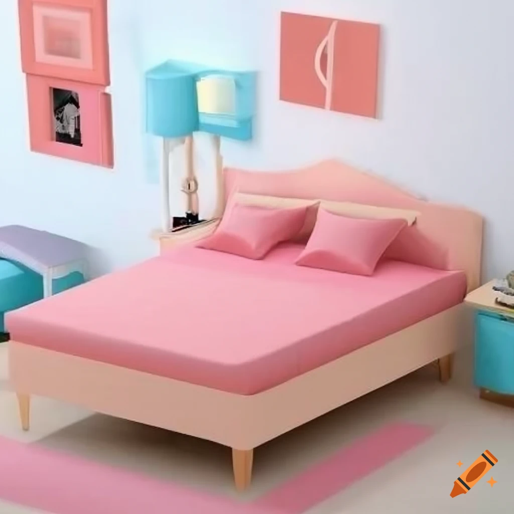 fully furnished and decorated low poly bedroom
