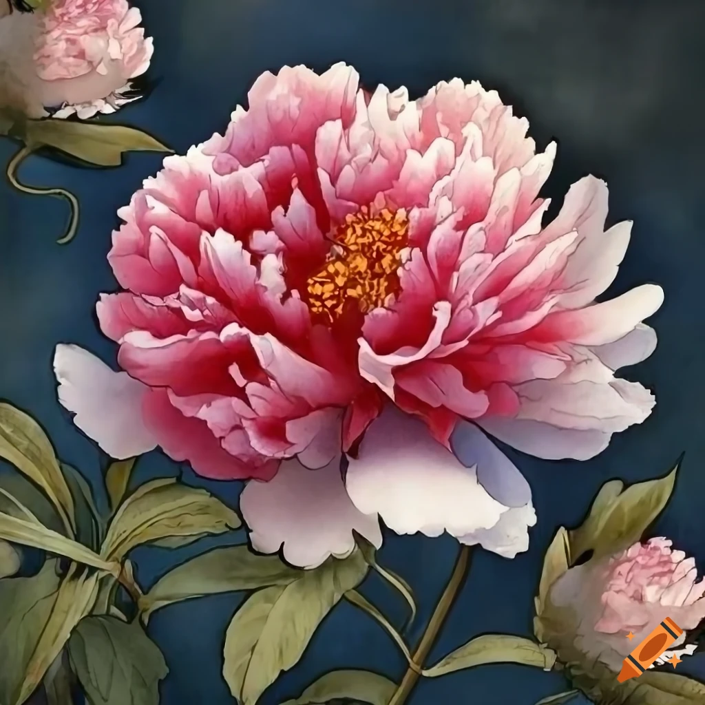 detailed watercolor painting of a peony