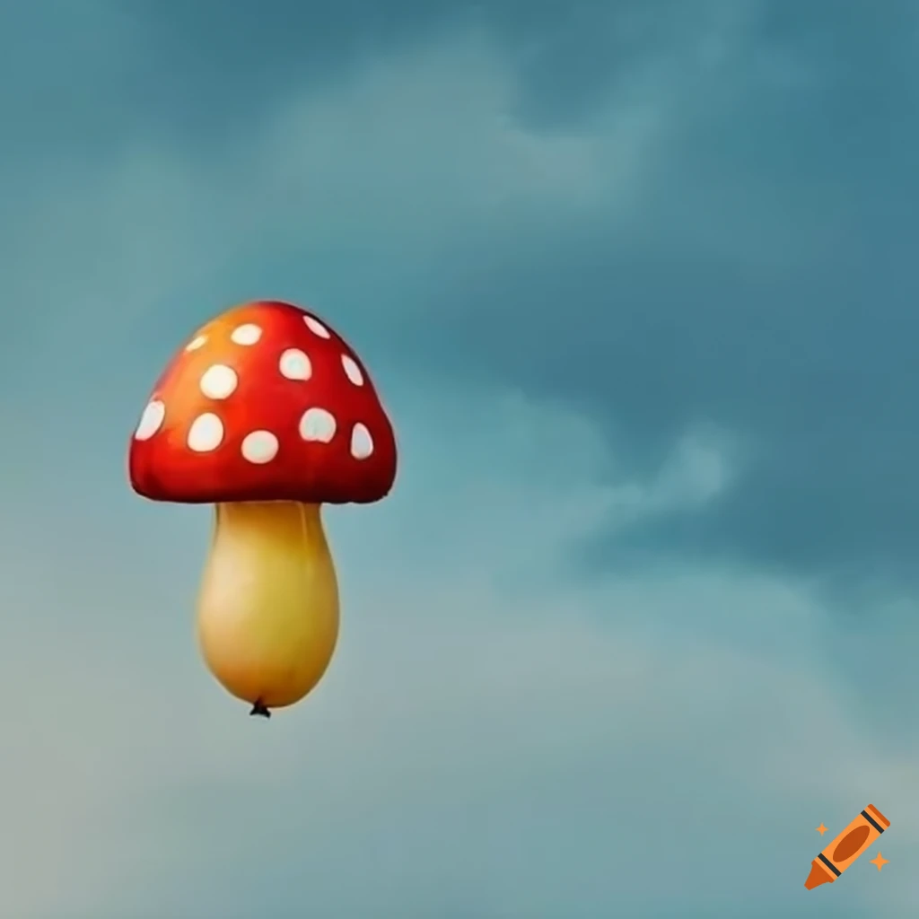 colorful mushroom-shaped balloon in the sky