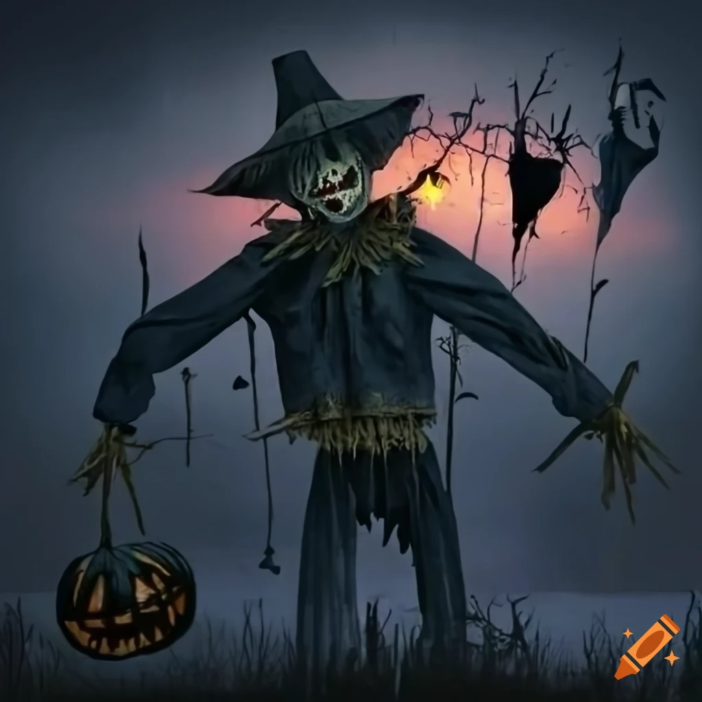 spooky scarecrow in a dark night