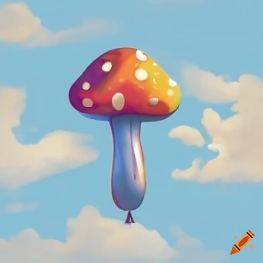 colourful mushroom balloon flying in the sky