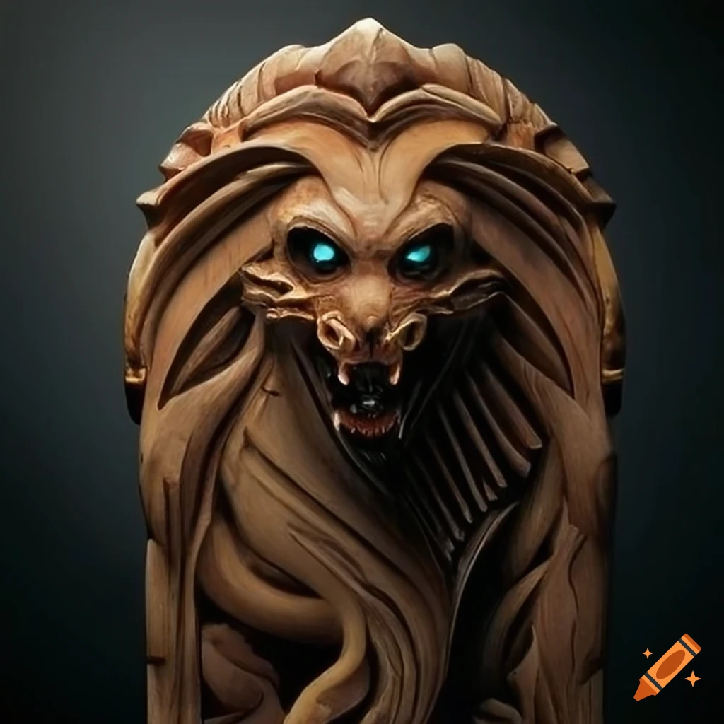 detailed ebony ivory carving with moth werewolf motif